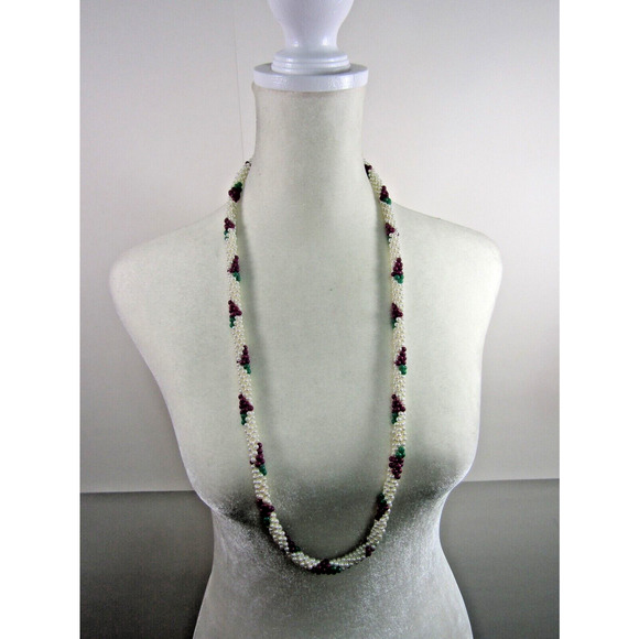 Cream Bead Necklace with Grapes Design 31" Boho Cottagecore Hippie Whimsigoth - Picture 1 of 4